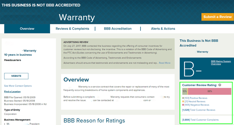 Home Warranty - Better Business Bureau