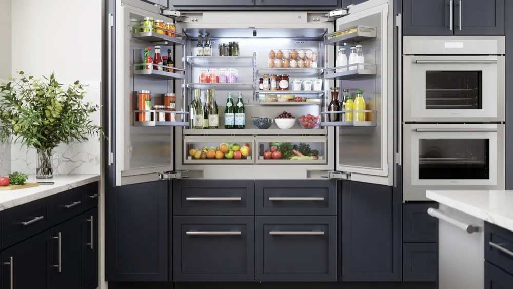 Thermador-T48IT100NP-Refrigerator-Installed-with-Blue-Cabinetry