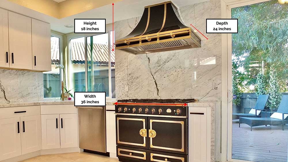 Range hood over stove with shaded capture area.