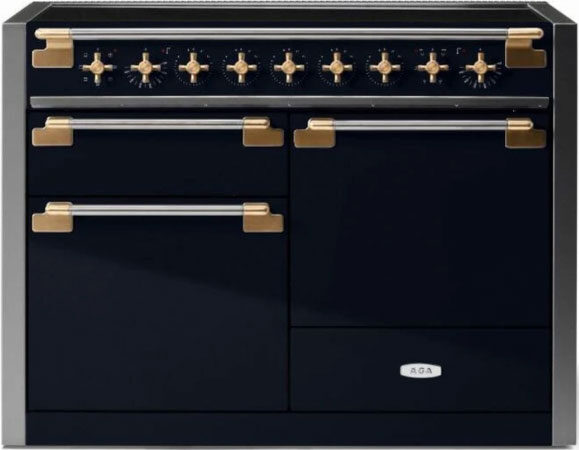 AGA-Elise-48-inch-Induction-Range-in-black-with-brass-knobs