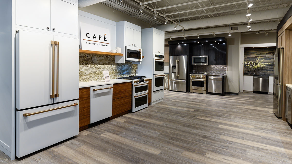 Cafe Appliances In White With Bronze Handles At Yale Appliance In Hanover 